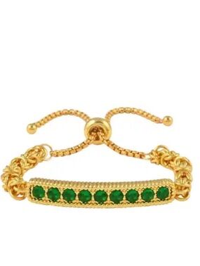 Green Simulated Diamond Bolo Bracelet in ION Plated Yellow Gold Stainless Steel
